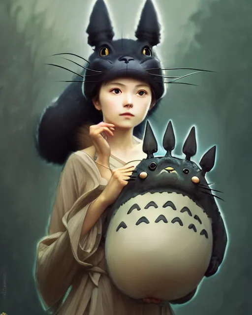 Image similar to real life portrait photo of totoro, intricate, elegant, highly detailed, digital painting, artstation, concept art, smooth, sharp focus, illustration, art by artgerm and greg rutkowski and fra angelico and alphons mucha