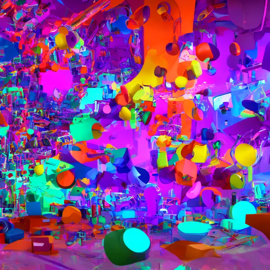 Prompt: 3 d render of an art piece colorful, surrounded by music, videogames, very detailed