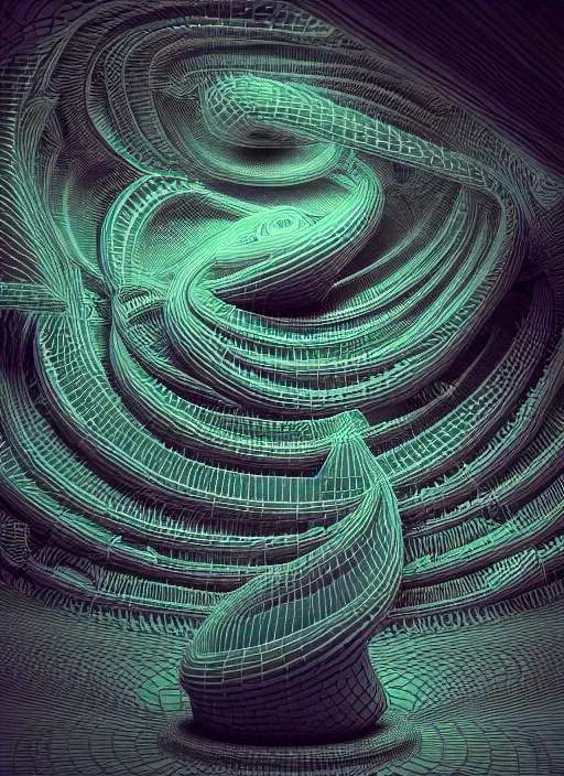 Prompt: a highly detailed vfx landscape of recursive speakers forming a 3 d head. 🔊 head. amplitude and frequency wave visualisation. bioluminescent metamorphic synaesthesia. graffuturism. ornate, hyperrealistic, octane render, chiaroscuro, inspired by greg rutkowski, android jones, beeple, shaun tan, frostbite 3 rendered