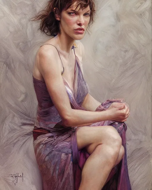 Image similar to portrait of a Milla Jovovich by Mandy Jurgens and Richard Schmid and chuck close and mucha