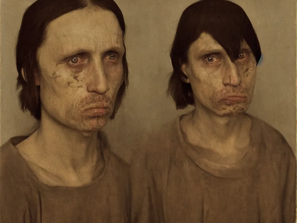 Image similar to portrait of a Meth addict. Painting by Zurbaran, August Sander.