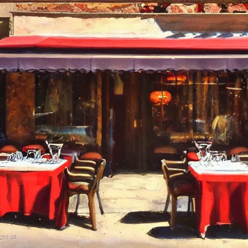 Prompt: italian restaurant in venice, sunny, shadows, marc dalessio