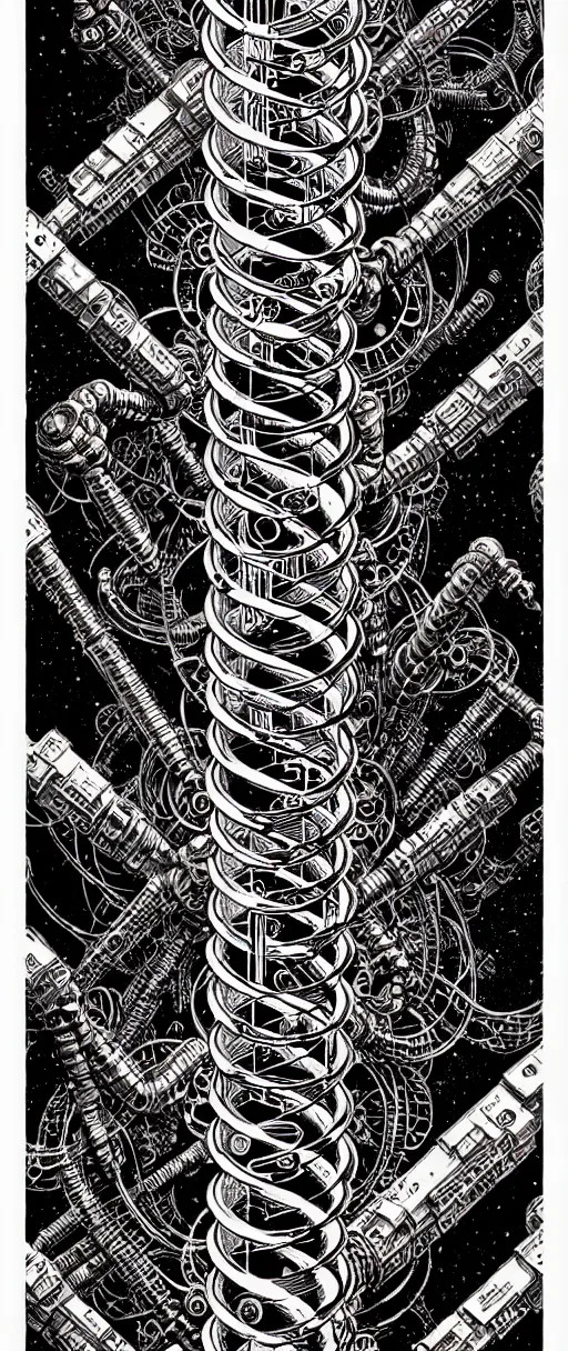 Image similar to a double helix dna cyberpunk steampunk etched pillar, high details, bold line art, by vincent di fate and joe fenton, inking, screen print, masterpiece, trending on artstation, sharp, high contrast, hyper - detailed,, hd, 4 k, 8 k