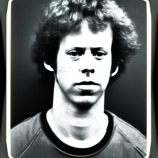 Image similar to Mugshot Portrait of Napoleon Dynamite, taken in the 1970s, photo taken on a 1970s polaroid camera, grainy, real life, hyperrealistic, ultra realistic, realistic, highly detailed, epic, HD quality, 8k resolution, body and headshot, film still, front facing, front view, headshot and bodyshot, detailed face, very detailed face