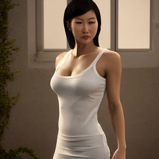 Image similar to muscular oiled woman wearing white ao dai, fat, ultra realistic, concept art, intricate details, highly detailed, photorealistic, octane render, 8 k, unreal engine.