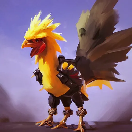 Image similar to greg manchess portrait painting of chocobo as overwatch character, medium shot, asymmetrical, profile picture, organic painting, sunny day, matte painting, bold shapes, hard edges, street art, trending on artstation, by huang guangjian and gil elvgren and sachin teng