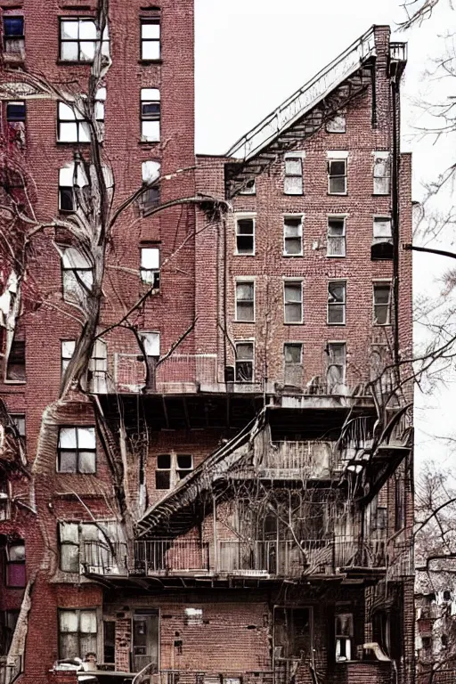 Image similar to (((((a ramshackle manhattan brick brownstone deep in the forest))))) by Andy Walsh!!!!!!!!!!!!!!!!!!!!!!!!!!!