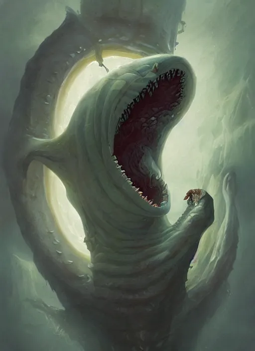 Prompt: a vampire!!!! with a sea lamprey!!!! mouth!!!, in the styles of ( national geographic ), peter mohrbacher, gerald brom, and marc simonetti, intricate, hyperrealistic, volumetric lighting