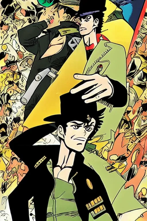 Prompt: corto maltese meets jotaro kujo, morioh, comic book