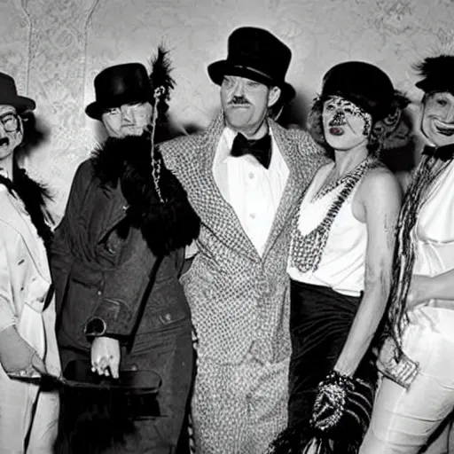 Prompt: impressionist noir rave party, where distinguished flappers meet swing king hippies