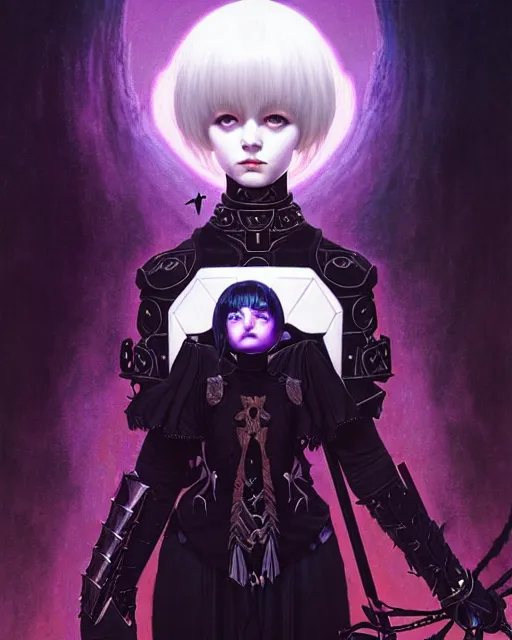 Image similar to portrait of beautiful cute young goth maiden girl with short white hairs in warhammer armor, art by ( ( ( kuvshinov ilya ) ) ) and wayne barlowe and gustav klimt and artgerm and wlop