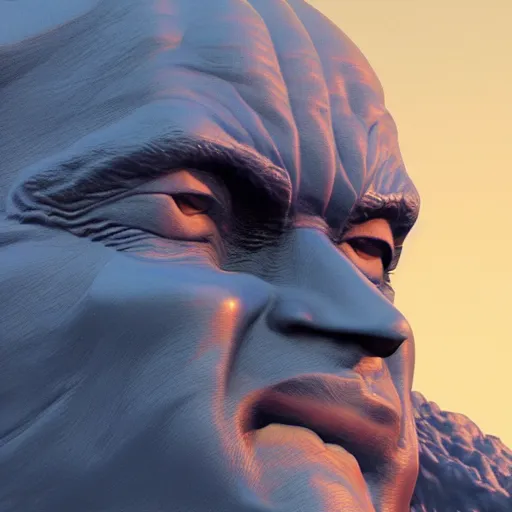 Image similar to giant blue statue face, flying, man, octane render, moebius by jean giraud