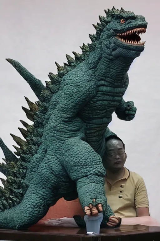 Image similar to godzilla as a chinese acupuncture model, chinese acupuncture model in the shape of godzilla