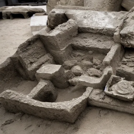 Prompt: relics disinterred by the archæological expedition excavating on the site of the capital of the ancient british empire, the fabulous city of london