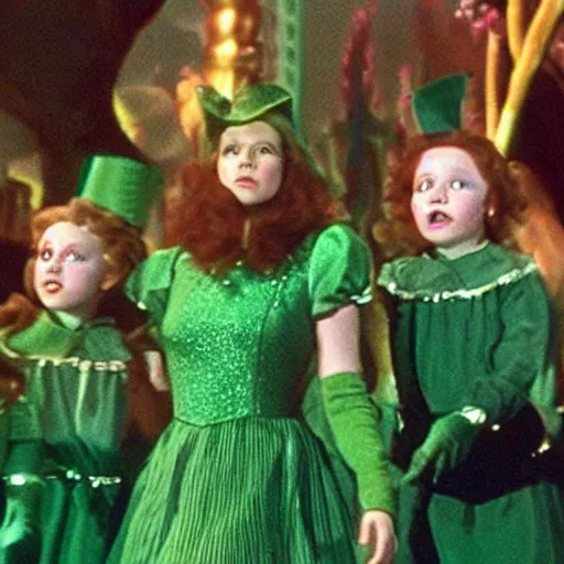 Prompt: emerald city from the wizard of oz being stormed by trump supporting munchkins,