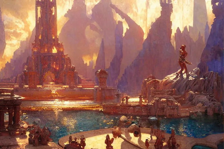 Image similar to atlantis city, painting by gaston bussiere, craig mullins, j. c. leyendecker, tom of finland