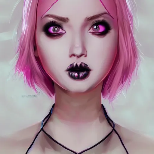 Prompt: beautiful pink haired girl, trending on instagram, artstation, goth makeup, digital art, kodachrome color