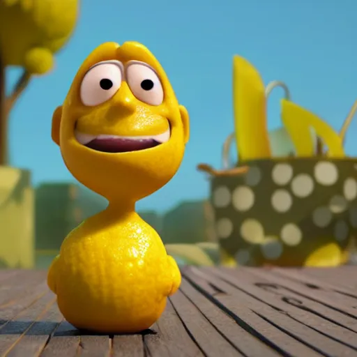 Image similar to a lemon character in the style of pixar, 4k, octane render