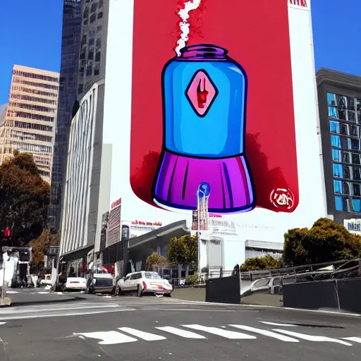 Prompt: bill board in san francisco advertising radioactive kool aid, artstation