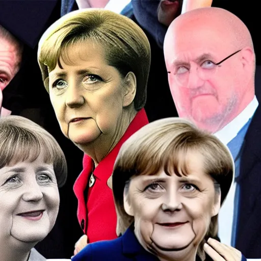 Image similar to the creation of adam, but with angela merkel and harry potter faces instead, high quality