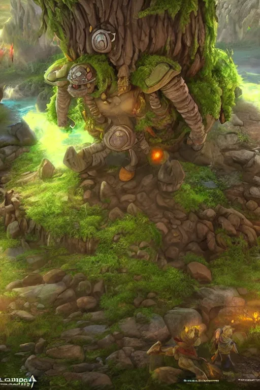 Image similar to zelda fantasy art giant golem troll wood rock greeble gemstone, global illumination ray tracing hdr fanart arstation by sung choi and eric pfeiffer and gabriel garza and casper konefal