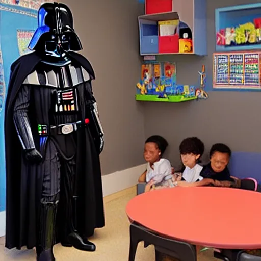 Prompt: “Darth Vader in school room with kids, movie scene, ultra realistic”