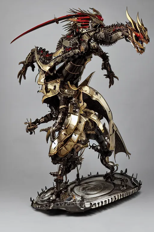 Prompt: a mechanical dragon samurai in japanese armor