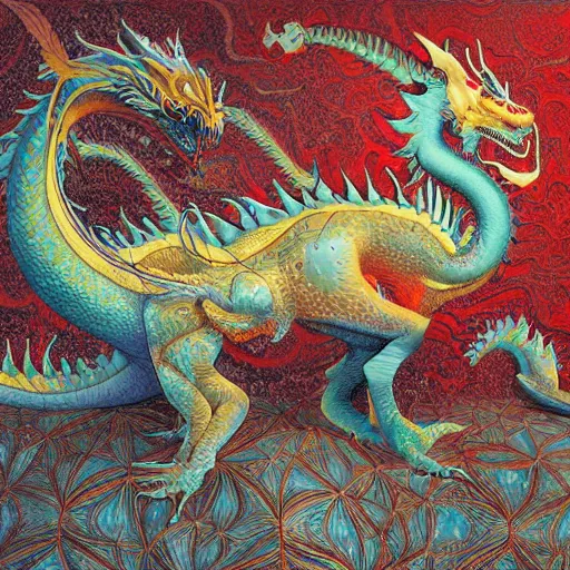 Image similar to a fractal dragon by james jean, by vermeer