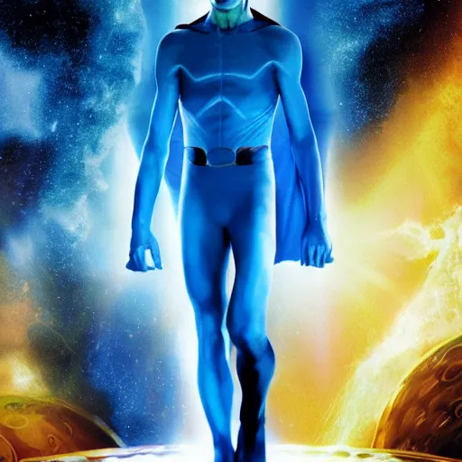 Image similar to film still of David Bowie as Dr. Manhattan in Watchmen, 4k