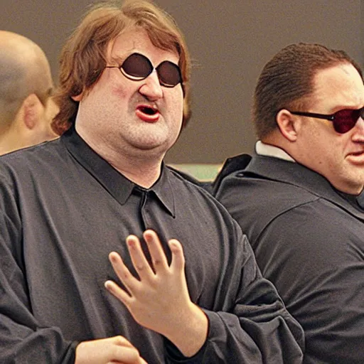 Image similar to gabe newell in the matrix