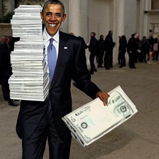 Image similar to barack obama carrying way too much money