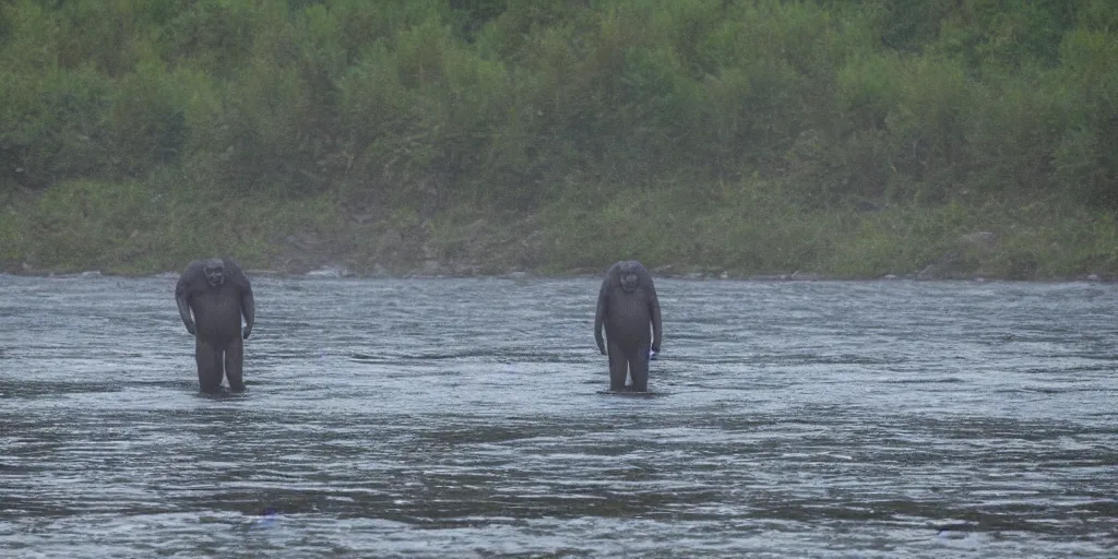 Image similar to Human sized cryptid in a river in alaska, long lens, telephoto, candid picture