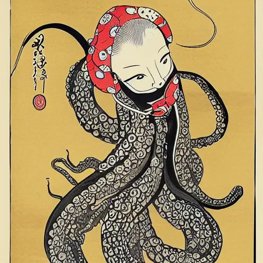 Image similar to octopus woman ukiyo - e style,