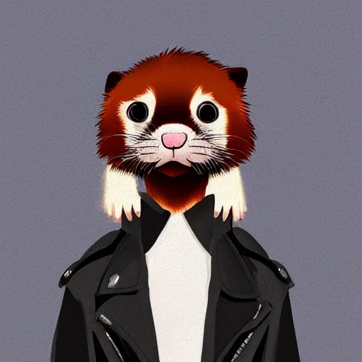 Image similar to ferret furry man, digital art high quality, jacket