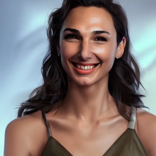 Image similar to Italian Gal Gadot smiling, realistic, photo studio, HDR, 8k, trending on artstation