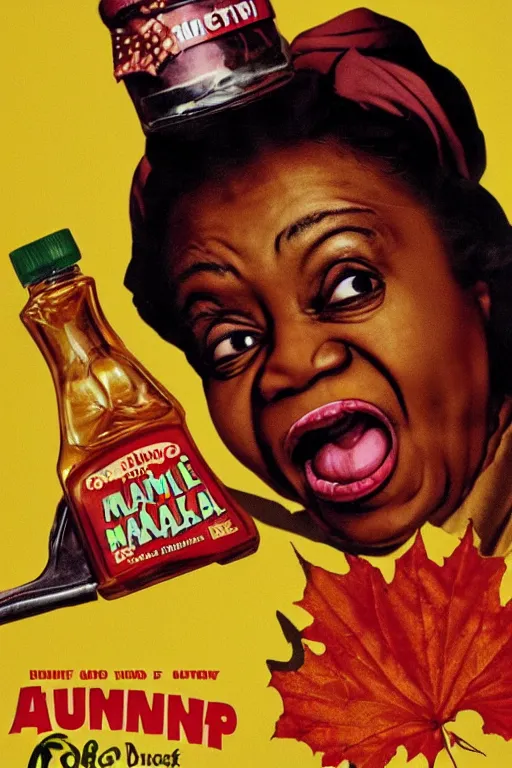 Image similar to aunt jemima covered in maple syrup horror movie cinematic