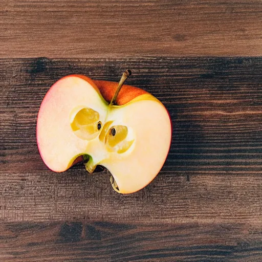 Prompt: an apple slice with the insides of an orange, orange apple