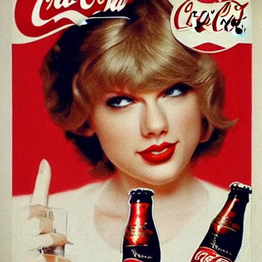 Image similar to Taylor swift in a vintage coca-cola ad