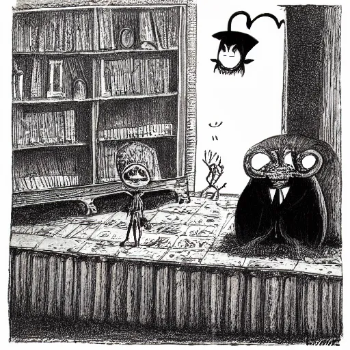 Prompt: limbo, hades, underworld,, by maurice sendak, by edward gorey, by charles addams