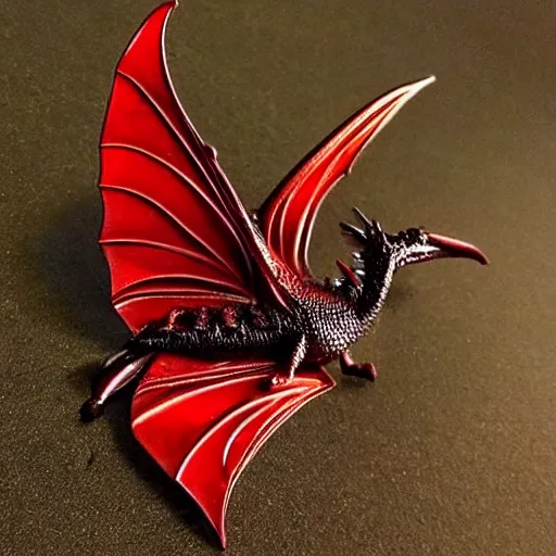 Image similar to a beautiful dark red dragon with shiny copper scales and bat like wings.