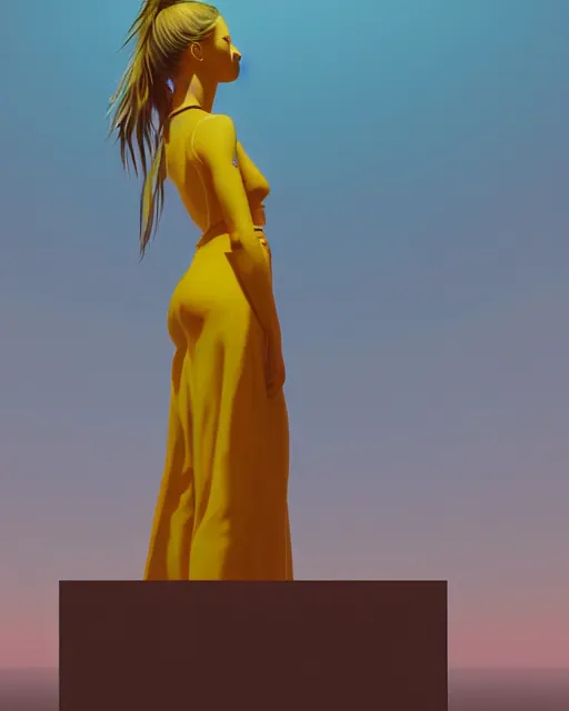 Image similar to a painting of a woman standing in front of a statue, a screenshot by stanley twardowicz, cgsociety, aestheticism, aesthetic, vaporwave, anime aesthetic