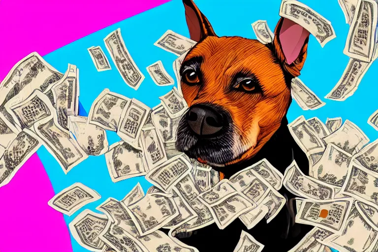 Prompt: MrBeast making a dog pick between a pile of money and dog treats! Youtube thumbnail. Stylized Digital Art. 4K HD Wallpaper.