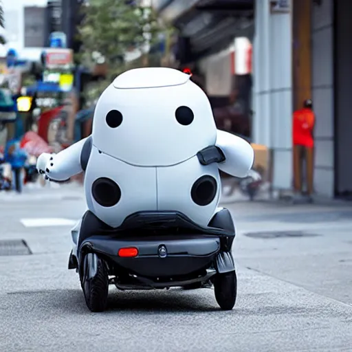 Image similar to Baymax riding a mobility scooter, photo