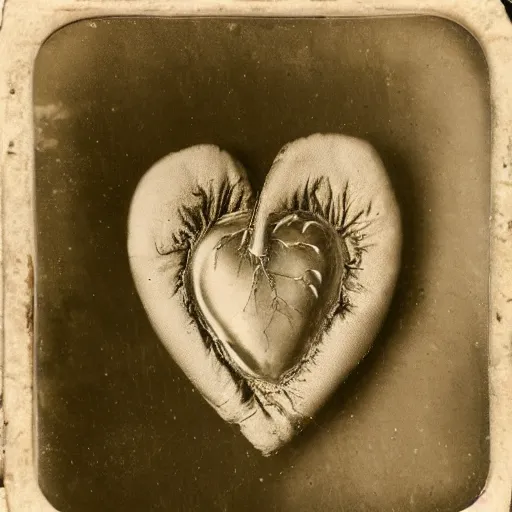 Prompt: tintype photo of a human heart