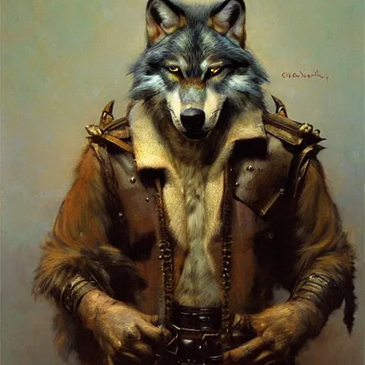 Image similar to a portrait of a wolf dogman. highly detailed painting by gaston bussiere, craig mullins, j. c. leyendecker, furry