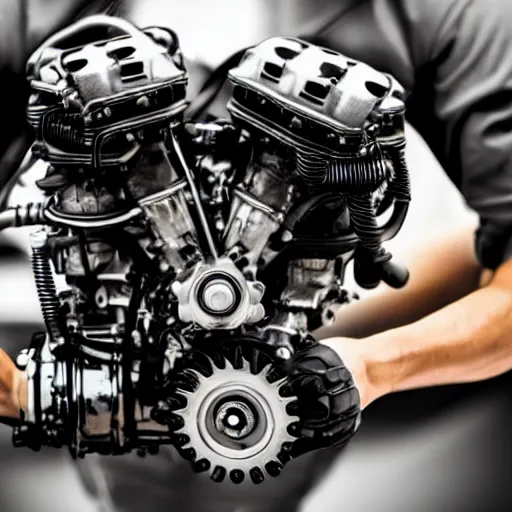 Image similar to a man with engines on his back, diesel engine, gasoline engine, combustion engine