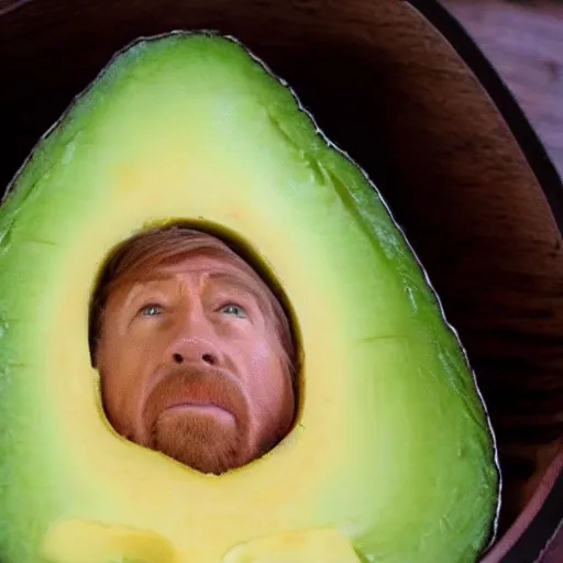 Image similar to chuck norris inside an avocado, chuckvocado