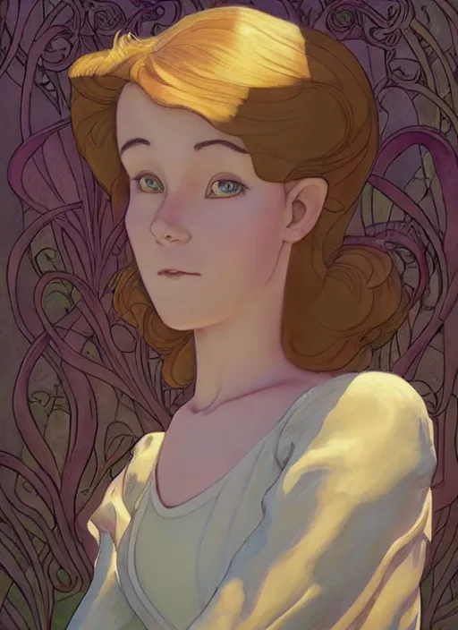 Image similar to well - lit art nouveau face portrait of a 1 3 - year old ballet girl in the garden, natural lighting, path traced, highly detailed, high quality, cartoon, digital painting, by don bluth and ross tran and studio ghibli