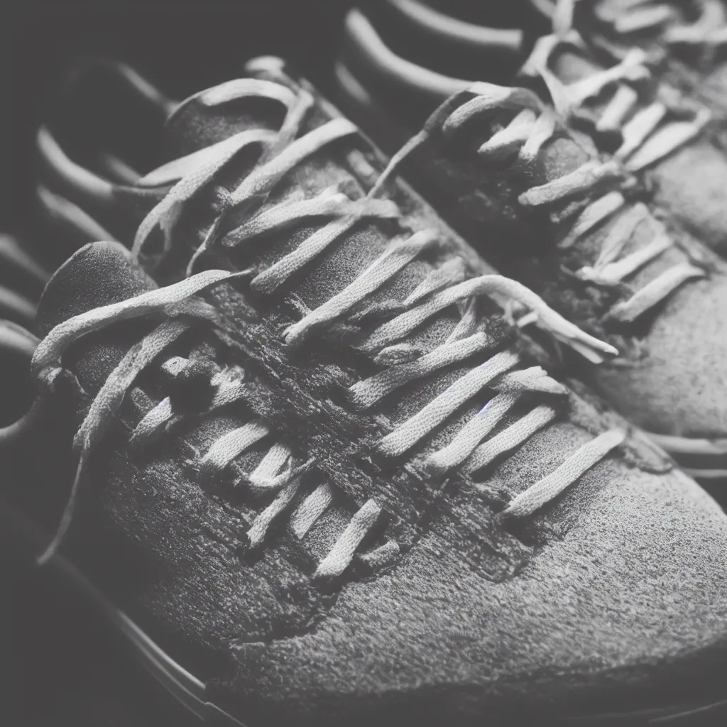 Image similar to photo of a close up on sneakers, cinematic lighting, moody, bright tones