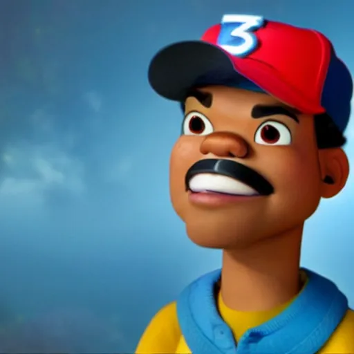 Image similar to a tv still of Chance The Rapper starring in a 2006 Pixar Animated movie